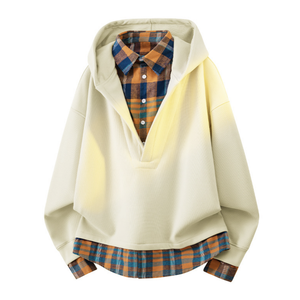 Sudadera con Capucha y Cuello de Camisa, Estilo Vintage, de Dos Piezas (Falso), para Hombre, Otoño y Primavera - Product Image 1