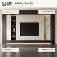Meuble TV moderne minimaliste en bois massif, unité murale TV du sol au plafond avec rangement blanc, centre multimédia en noyer pour salon