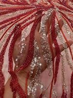 Tissu en organza brodé de perles et de paillettes multicolores pour robes de mariée pour filles - Polyester/Nylon extensible et respirant