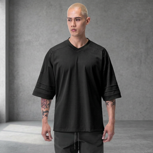 Maillot de basket-ball en mesh noir à col en V pour homme, manches trois quarts, respirant, coupe ample, vêtements de sport pour toutes les saisons - Product Image 5