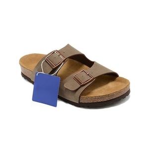 Sandalias de playa de fábrica con dos tiras, de ante y cuero, con plantilla de corcho, ajustables, al por mayor, con logotipo personalizado, nuevas, a granel - Product Image 1
