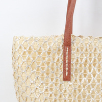 Sac fourre-tout décontracté en paille de papier avec fermeture à bouton-pression, doublure en polyester, grande capacité pour le shopping et les loisirs féminins