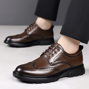 Chaussures Richelieu en cuir pour hommes, bout rond, à lacets, toutes saisons, pour mariage, habillées, semelle en caoutchouc amortie, motif uni, formelles et professionnelles - Product Image 1