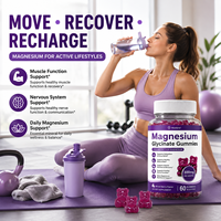 Gummy Magnesium Glycinate 300mg 60 Buah Rasa Campuran Berry, Label Pribadi OEM Grosir, Mendukung Relaksasi Otot dan Tidur Nyenyak