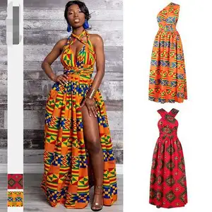 Summer digital printing irregular large size a variety of ways to wear elastic African mid-length dress for women with split end