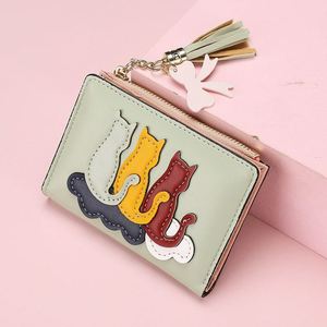 Cute Cat Wallet Women Girls <b>Small</b> Bifold Wallet PU Leather Card Holder Clutch <b>Purse</b> with Tassel Pendant Multi-Card Slot Wallet - Product Image 4