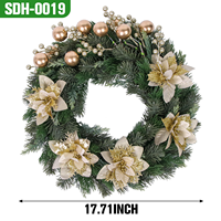 Guirlande de Noël et d'Halloween Ruopei de haute qualité, 17,71 pouces, fleur de poinsettia dorée scintillante, résistante aux UV, imperméable