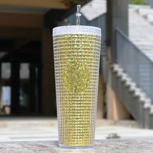 Vaso de Plástico de Gran Capacidad con Diseño de Diamantes, Doble Pared, con Pajita, para Bebidas, Agua Hirviendo, Regalo para Chicas - Product Image 5