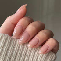 Faux ongles à presser forme amande, acrylique transparent, longueur moyenne, avec adhésifs pré-appliqués, style uni, application facile sur les doigts