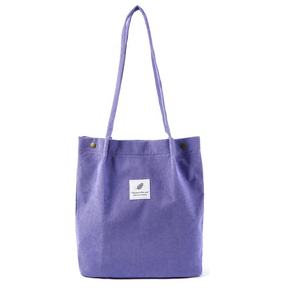Bolsas de compras de tela reciclada personalizadas con logotipo, reutilizables, lavables, <span class=keywords><strong>grandes</strong></span>, lisas, de pana, con asas largas - Product Image 1