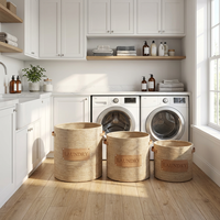 Panier à linge en papier tissé circulaire personnalisé avec logo, poignée en cuir PU durable, écologique, moderne et simple pour le rangement domestique
