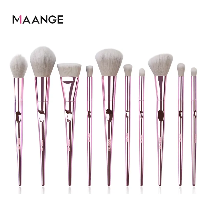 MAANGE Luxury Logo 10pcs Blush Eyeshadow Powder Flat Concealer High light Pink Makeup Brush Set