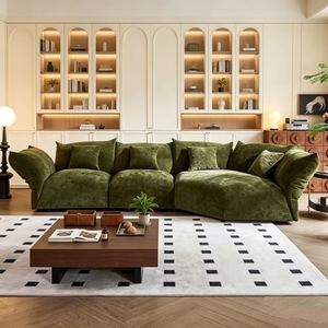 Sofá seccional curvo de terciopelo verde oliva premium, sofá modular extragrande para sala de estar - Product Image 3
