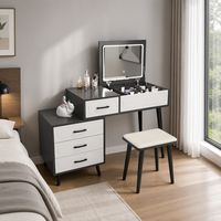Table de maquillage moderne avec miroir LED, tiroirs de rangement, armoire latérale et tabouret