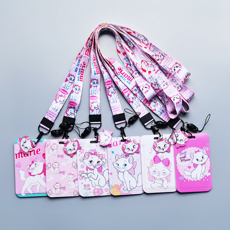 New Design Satin Cartoon Cute Marie Cat Lanyards Custom Neck Strap Anti-Lost Card Holder Phone Case Meal Card Lanyards Children Image 4