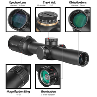 Lunette de tir tactique LPVO 1-6x24 WA IR FMC illuminée rouge/verte en alliage d'aluminium, étanche et antichoc, entièrement multicouche