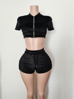 Ensemble d'été pour femmes : Veste sans manches à capuche et short en velours à rayures – Tenue 2 pièces style streetwear