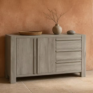 <span class=keywords><strong>Aparador</strong></span> Grande de <span class=keywords><strong>Roble</strong></span> <span class=keywords><strong>Blanco</strong></span> <span class=keywords><strong>y</strong></span> Gris Natural para Sala de Estar o Dormitorio Estilo Escandinavo - Product Image 1