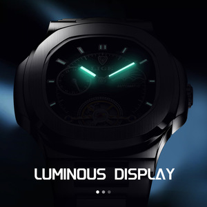 Reloj mecánico LIGE para hombre, correa de acero inoxidable, resistente al agua, 10 bar, plateado y negro - Product Image 5
