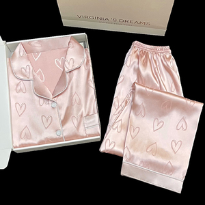 韩版家居休闲舒适睡衣Ins女生夏季可穿戴冰丝爱心印花短袖两件套 - Product Image 6