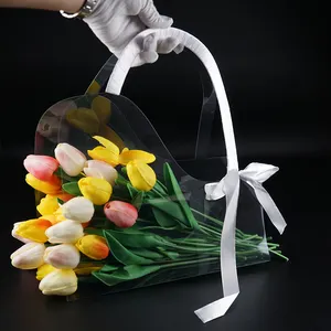 Transparent PET Frais Fleur Boîte Bouquet Sac À Main Fleurs Emballage Sac À Main Festivals Fête Cadeau Rose Paquet Portable Sac D'emballage