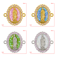 Médaille de Notre-Dame de Guadalupe à bords festonnés avec incrustation mosaïque et bordure en pierres facettées pour connecteur de bracelet
