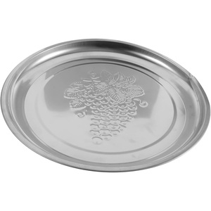 Plateau de service ovale en acier inoxydable de qualité supérieure avec motif de feuille de vigne en relief, finition argentée polie, plateau de service décoratif pour aliments - Product Image 1