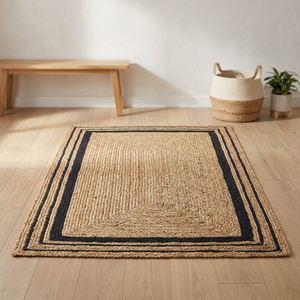 Handmade Jute <b>Door</b> <b>Mat</b> Rectangle Striped Farmhouse Style Flat Weave Thin 100% Organic Jute Spot Clean Backing - Product Image 4