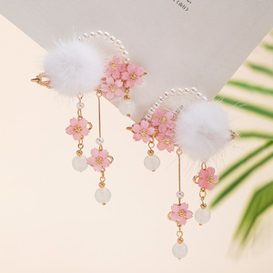 Diadema de estilo antiguo con pompones, borlas y horquillas oscilantes, pinzas para el cabello infantiles de estilo hada, accesorios para el cabello de Hanfu de felpa - Product Image 2