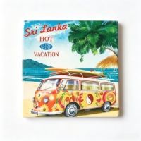 Sous-verres en céramique personnalisés avec impression UV, motif bus de plage, surf, paradis, art moderne, imprimé van, absorbants, écologiques, pour la maison et la cuisine