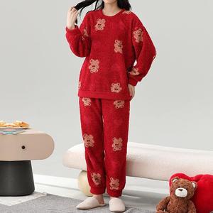 Conjunto de <span class=keywords><strong>Pijama</strong></span> Casual Elegante para <span class=keywords><strong>Mujer</strong></span>, Primavera/Invierno, Cálido, Sudadera de Felpa con Manga Larga, Pantalones con Cintura Elástica, Cierre de Lujo - Product Image 1