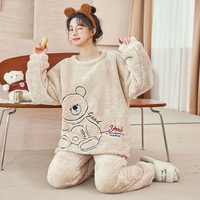 Pyjama élégant en velours corail pour femme, manches longues, en flanelle, pour l'automne et l'hiver, ensemble de vêtements de maison, directement de l'usine