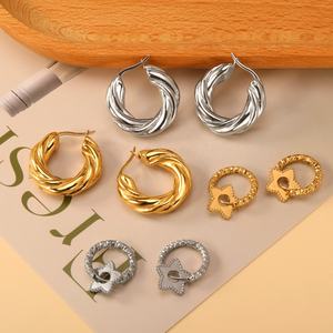 Pendientes de Aro Trenzados de Acero Inoxidable Hipoalergénicos con Diseño de Estrella Gruesa, de Moda, al por Mayor para Mujer - Product Image 6