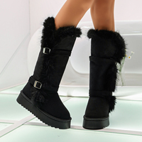 Bottes de neige chaudes pour femmes en daim, hauteur genou, avec fausse fourrure et plateforme antidérapante