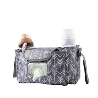 Sac organisateur de poussette pour bébé de grande capacité Porte-gobelets universels isolés Poche zippée Bandoulière antidérapante Polyester