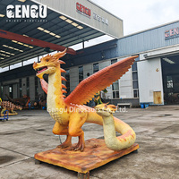Grande statue de dragon occidental réaliste à deux têtes, modèle animatronique géant et mobile pour la décoration de parcs et parcs à thème