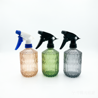 Bouteille pulvérisatrice manuelle ronde en verre de 400 ml (14 oz) transparente, grise, rose, verte, bleue, avec buse de pulvérisation tête de tigre pour l'arrosage des plantes