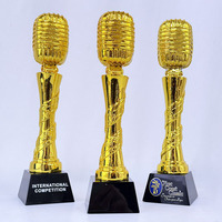 Trophée en résine de cristal en forme de microphone pour la musique, les récompenses, l'ancrage et la présentation, Or, Argent, Bronze MH-N878