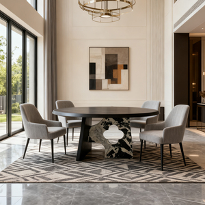 Tavolo da Pranzo di Lusso in Marmo Italiano, Nero Rosa Moderno, Solido, 6 Posti, Montaggio Richiesto, per Casa, Hotel, Soggiorno - Product Image 1