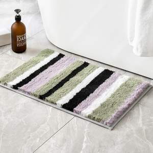 Tapis de bain minimaliste rayé floqué rectangulaire antidérapant absorbant en fibre de polyester pour la maison, tapis de salle de bain, tapis d'entrée des toilettes - Product Image 1