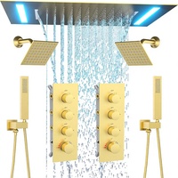 Système de douche à effet pluie LED à montage au plafond, double pomme de douche carrée de 6 pouces, ensemble de robinets thermostatiques à 4 fonctions avec douchette à main