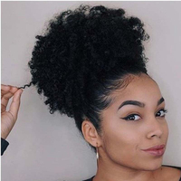 Moño de Pelo Sintético Rizado Afro - Coleta Afro Voluminosa con Cordón Ajustable, Cola de Caballo Despeinada con Micro Rizos para Mujer