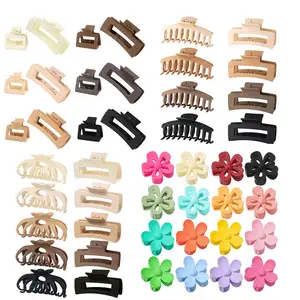 Hot Sale Large Hollow Rectangle Hair Claw Set 8 Pack Flower Square Keel Matte Claw Clip Solid Color Rectangle Pumpkin Claw Clamp