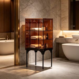 Amber Brown Acrylic Freestanding Sideboard Cabinet Double Arched <strong>Door</strong> Display Storage Cabinet For Bathroom Home Decor - Product Image 4