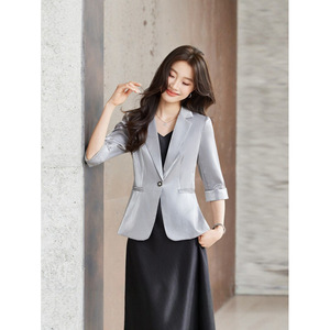 Women's Acetate Satin Blazer Three Quarter Sleeve Slim Fit Elegant Commuter Suit Top Solid Color - Product Image 4