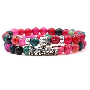 Gelang Batu Alam 2Pcs/Set 8mm Trendy Custom, Semua Jenis Batu Chakra Energi, Batu Lava Vulkanik Hitam, Liontin Buddha Logam - Product Image 6