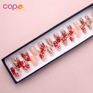 <span class=keywords><strong>Faux</strong></span> <span class=keywords><strong>ongles</strong></span> longs pointus pré-dessinés style Ins, rose clair, motif papillon, lot de 24 pièces avec accessoires - Product Image 6