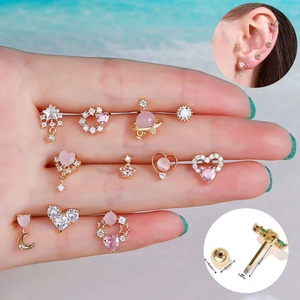 Gaby New Heart Cartílago Pendiente Lindo Pink Brass <span class=keywords><strong>Helix</strong></span> Piercing Ear Studs Wedding Party Jewelry para regalos - Product Image 2