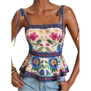 RoseSeek Top floral sin mangas con tirantes finos y peplum para mujer - Product Image 1
