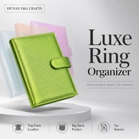 Y&G Nouveau classeur A6 de luxe personnalisé en cuir vert grainé perlé avec anneaux dorés de 30 mm et grande pochette arrière